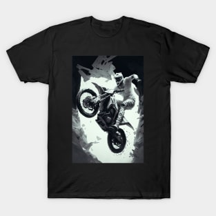 Dirt bike rider low angle  w/ grey and white T-Shirt